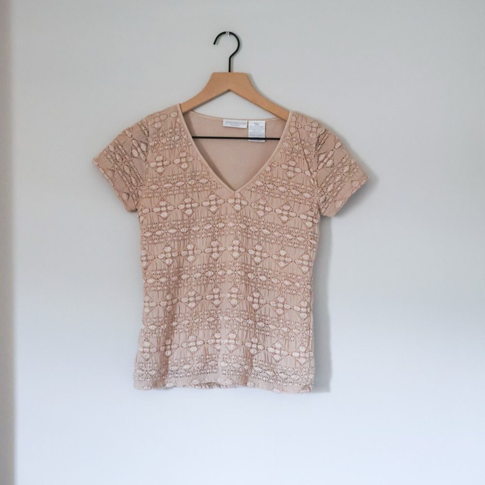 Worthington 90s stretch v-neck textured blouse Small